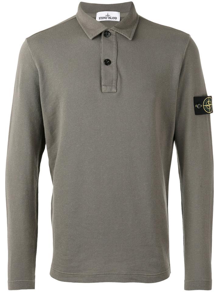 Stone Island - Long Sleeve Polo Shirt - Men - Cotton/linen/flax - Xl, Grey, Cotton/linen/flax