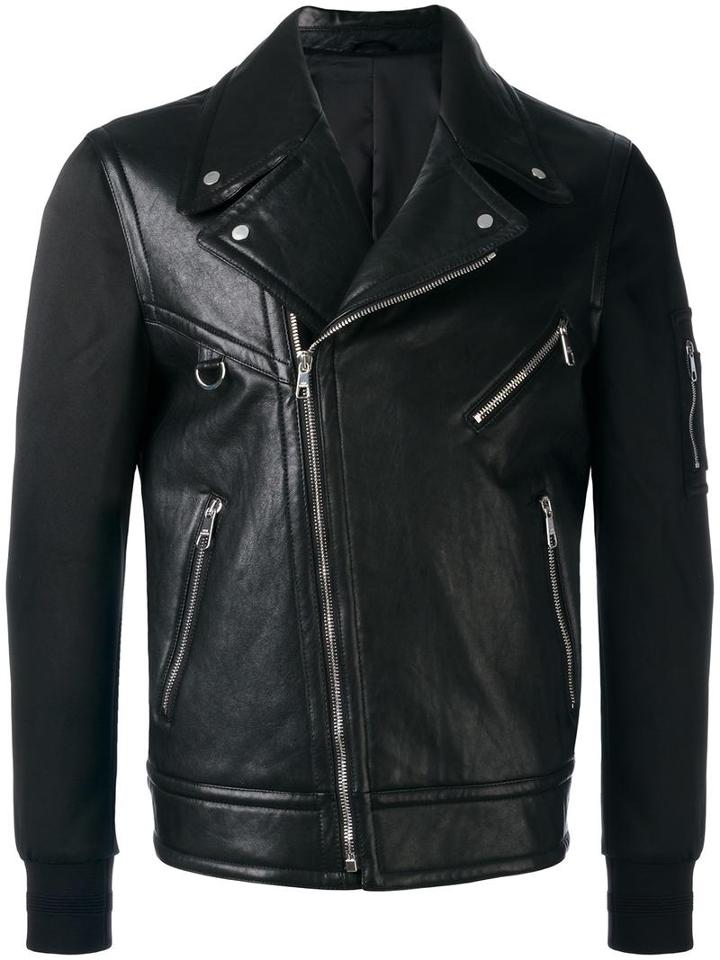 Neil Barrett Bi-material Biker Jacket, Men's, Size: Small, Black, Lamb Skin/polyimide/acetate/cotton