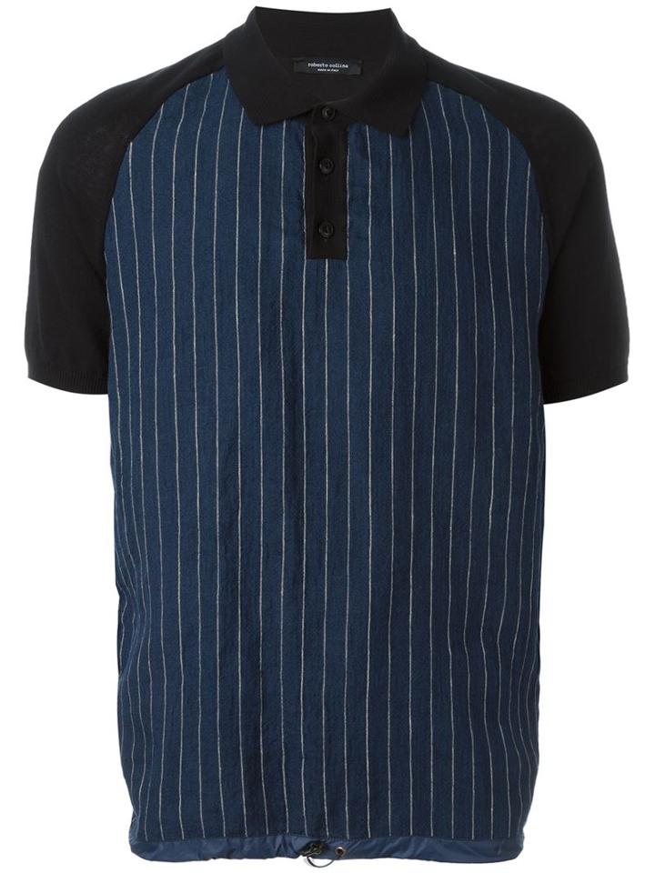 Roberto Collina Striped Polo Shirt, Men's, Size: 50, Black, Cotton/linen/flax/nylon