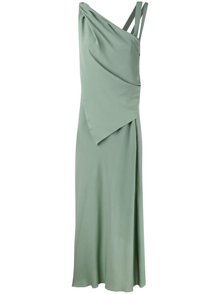 Erika Cavallini - One Shoulder Maxi Dress - Women - Silk/acetate - 42, Green, Silk/acetate
