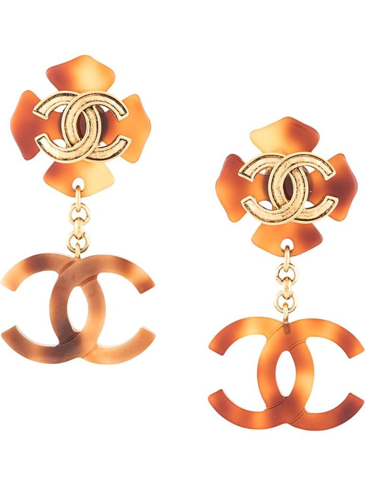 Chanel Vintage Cc Logo Earrings - Brown