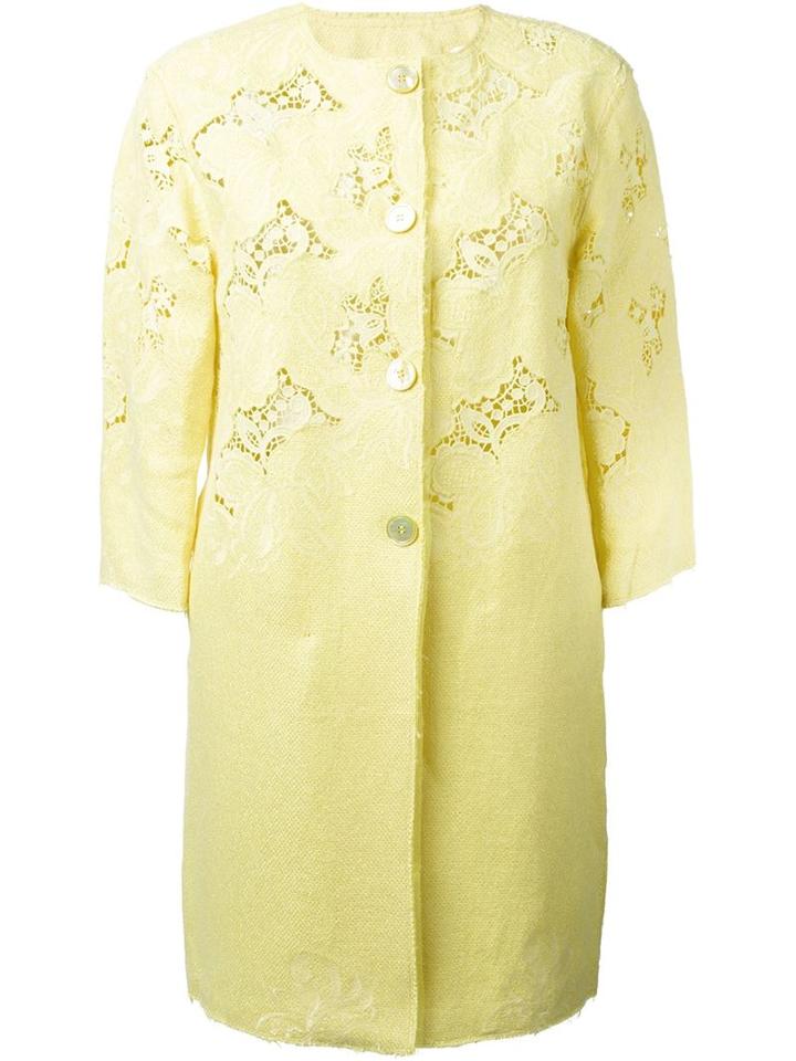 Ermanno Scervino Crochet Detail Coat, Women's, Size: 40, Yellow/orange, Linen/flax/polyamide