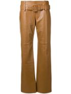Prada Belted Leather Trousers - Brown