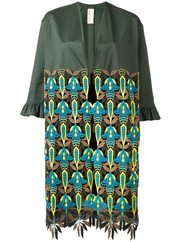 Antonio Marras - Leaves Motif Midi Coat - Women - Silk/cotton/spandex/elastane - 44, Women's, Green, Silk/cotton/spandex/elastane
