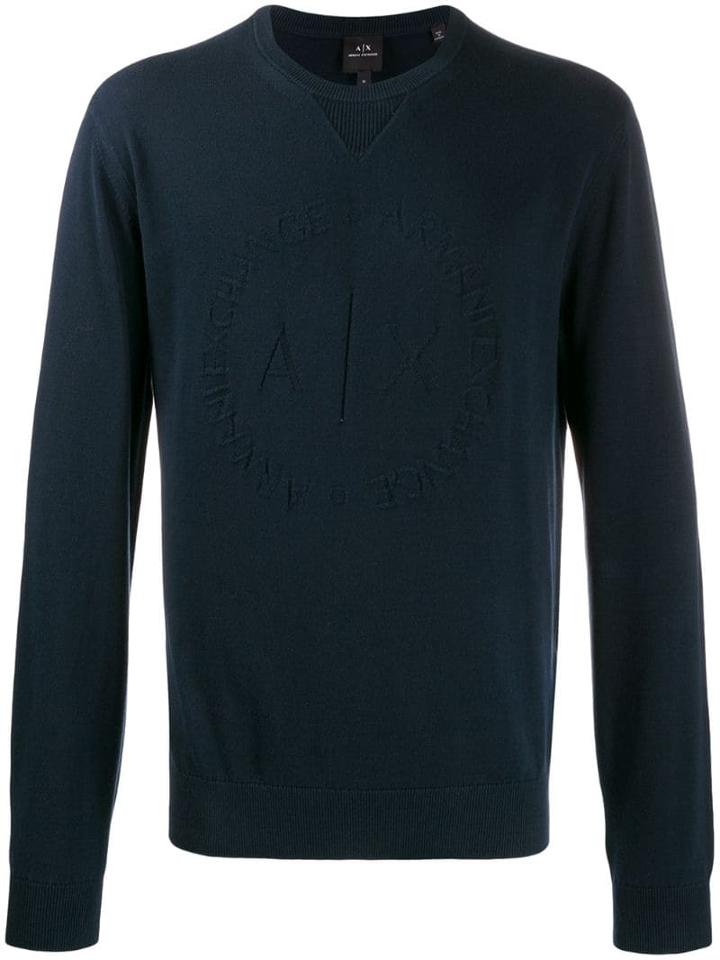 Armani Exchange Tonal Embroidered Logo Sweater - Blue