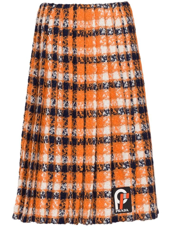 Prada Pleated Tweed Skirt - Orange
