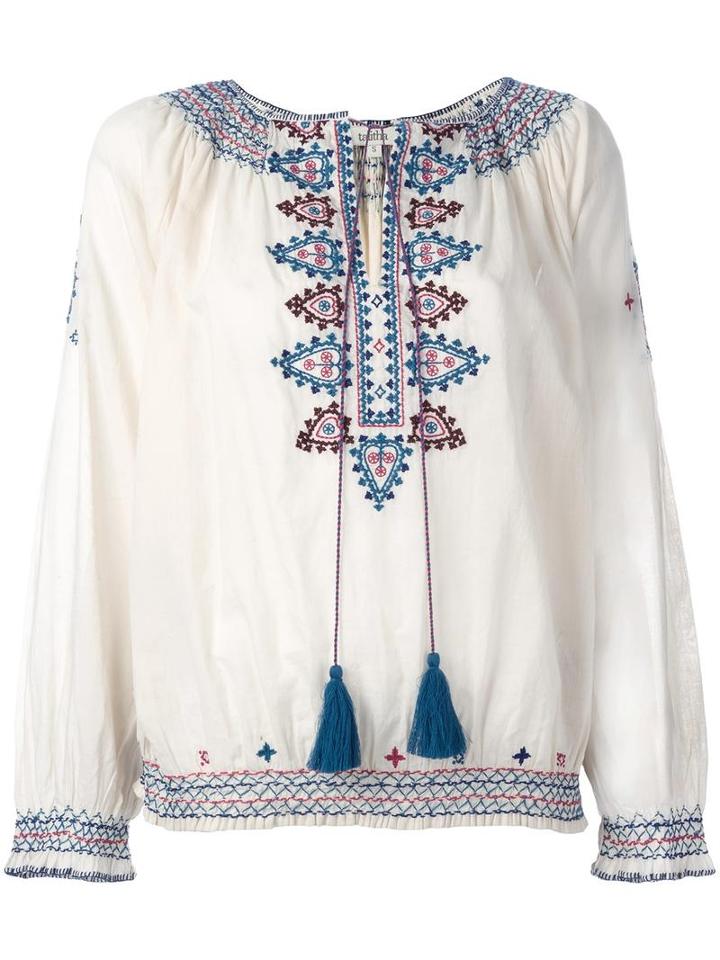 Talitha Embroidered Figures Blouse, Women's, Size: Large, Nude/neutrals, Cotton