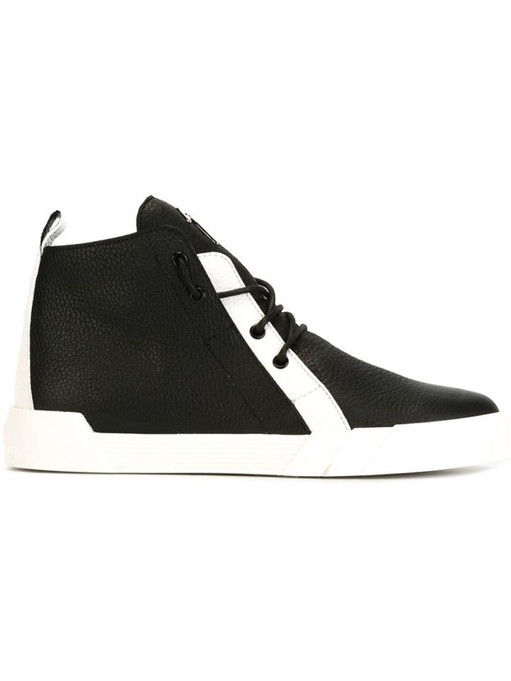 Giuseppe Zanotti Design Two Tone Hi-top Sneakers, Men's, Size: 44, Black, Calf Leather/leather/rubber