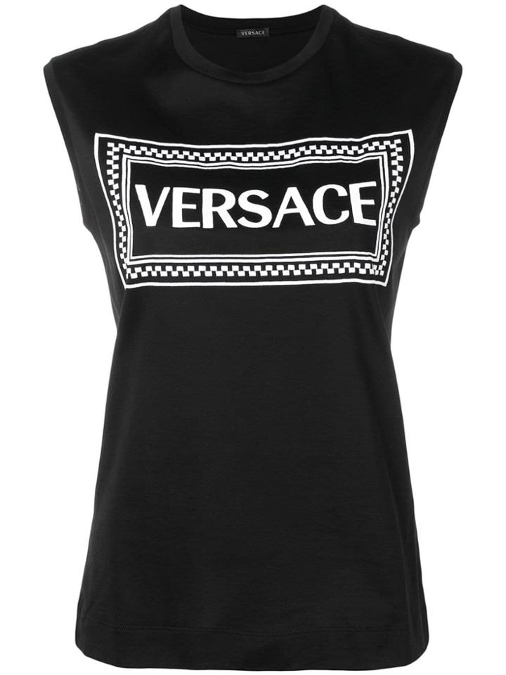 Versace Logo Embroidered Tank Top - Black