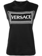 Versace Logo Embroidered Tank Top - Black