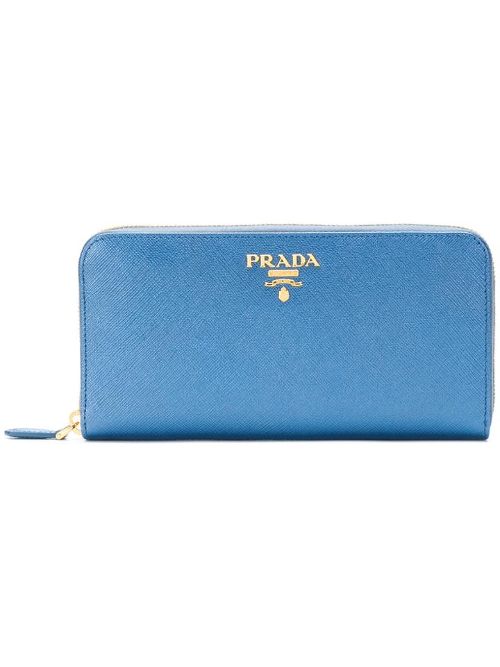 Prada Zipped Continental Purse - Blue