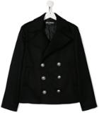 Balmain Kids Teen Printed Logo Double-breasted Coat - Black