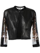 Aviù Three-quarters Sheer Sleeve Jacket, Women's, Size: Large, Black, Viscose/cotton/polyester/leather