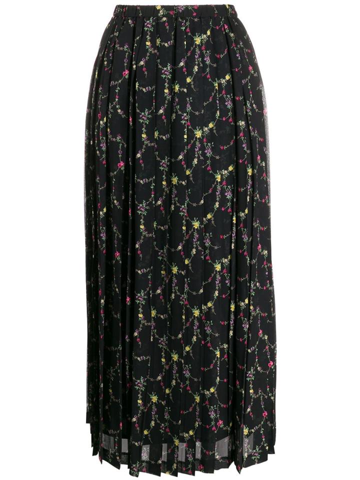 Junya Watanabe Floral-print Pleated Skirt - Black