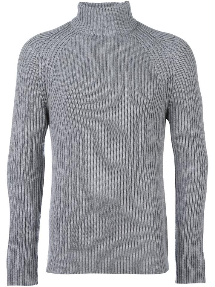 Joseph Ribbed Roll Neck Jumper, Men's, Size: Medium, Grey, Merino