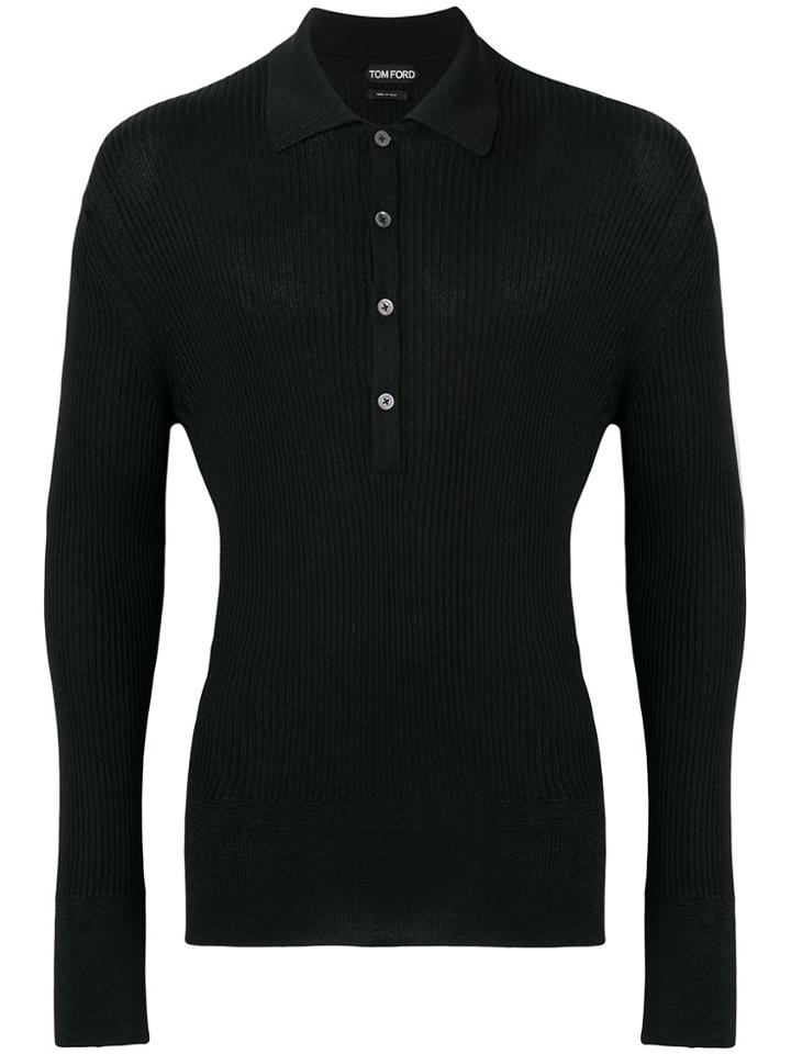 Tom Ford Ribbed Polo Shirt - Black