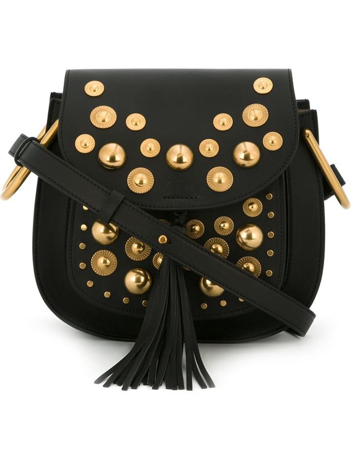 Chloé Embellished Hudson Shoulder Bag, Women's, Black, Calf Leather/metal/calf Suede