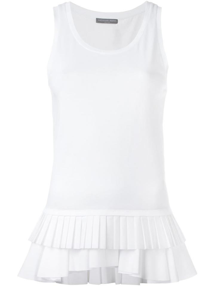 Alexander Mcqueen Pleated Hem Tank Top, Women's, Size: 42, White, Cotton/polyester