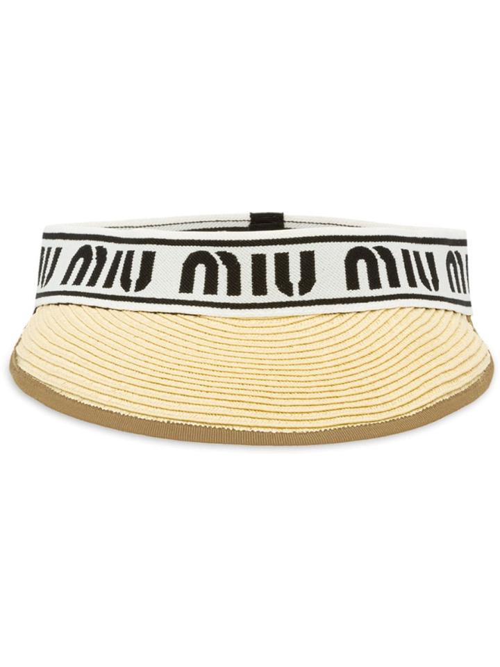 Miu Miu Straw Logo Print Visor - Neutrals