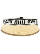 Miu Miu Straw Logo Print Visor - Neutrals