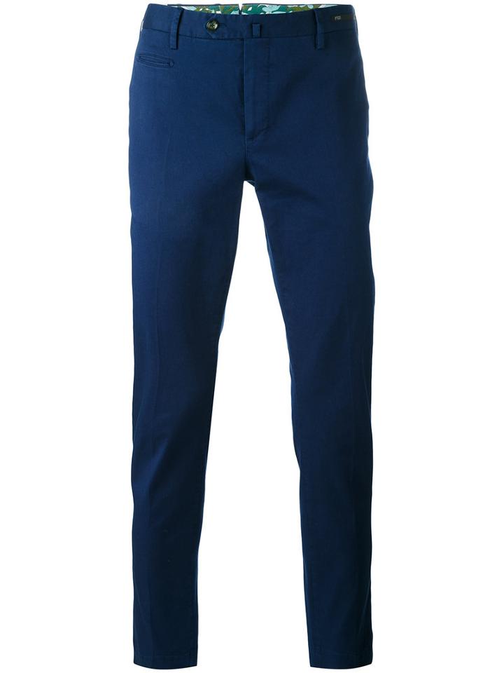 Pt01 - Plain Chinos - Men - Cotton/spandex/elastane - 48, Blue, Cotton/spandex/elastane