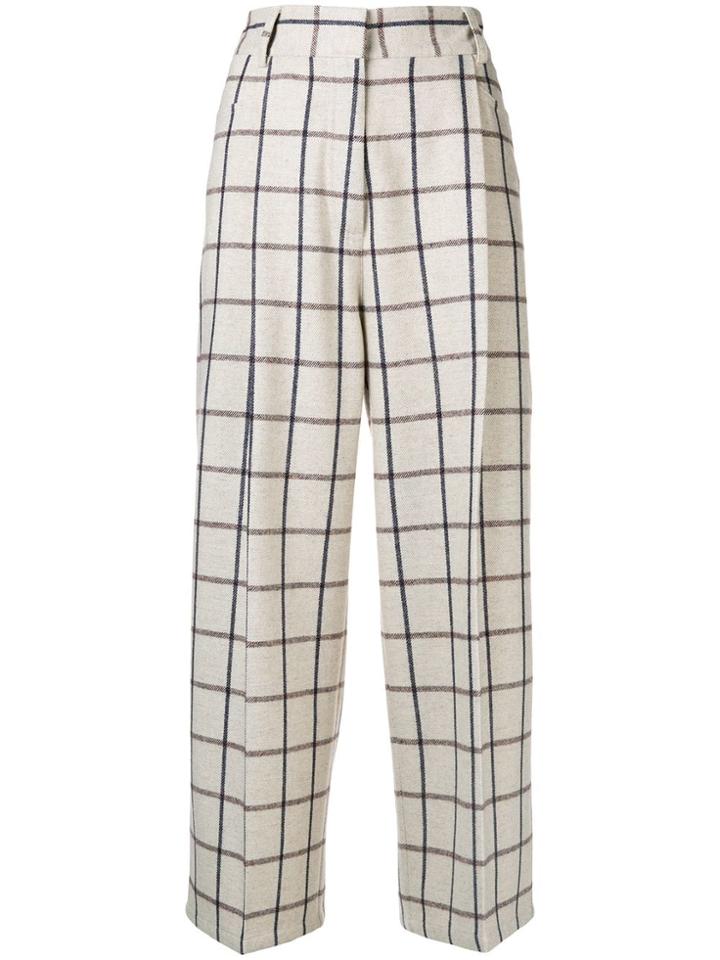Brag-wette Checked Cropped Trousers - Neutrals
