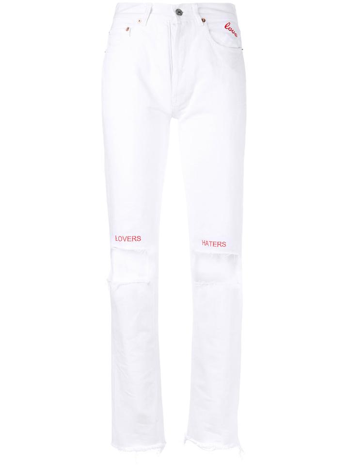 Distressed 'love' Slim Jeans - Women - Cotton - 28, White, Cotton, Forte Couture