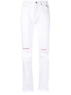 Distressed 'love' Slim Jeans - Women - Cotton - 28, White, Cotton, Forte Couture