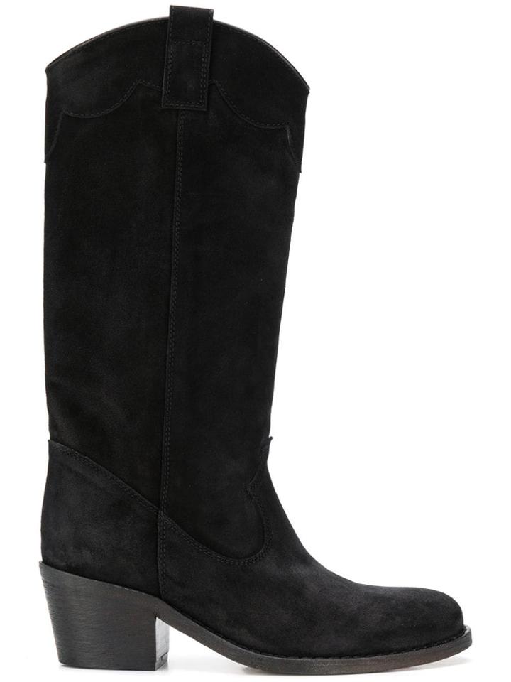 Via Roma 15 Almond Toe Cowboy Boots - Black