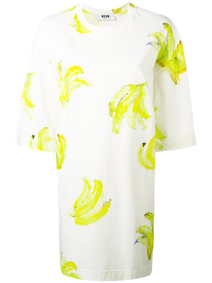 Msgm - Printed T-shirt Dress - Women - Cotton - S, White, Cotton