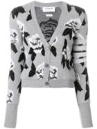 Thom Browne Boucle Rose Jacquard V-neck Cardigan - Grey
