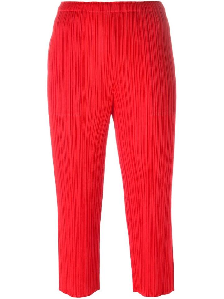 Pleats Please By Issey Miyake Cropped Pleated Trousers, Women's, Size: 3, Red, Polyester