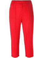Pleats Please By Issey Miyake Cropped Pleated Trousers, Women's, Size: 3, Red, Polyester