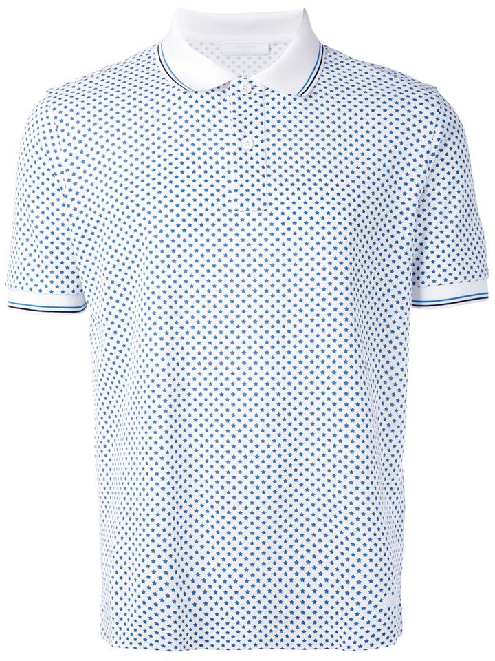 Prada Star Print Polo Shirt, Men's, Size: Medium, White, Cotton