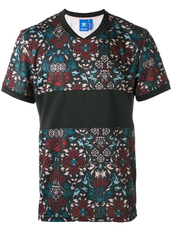 Adidas Originals - Floral Print V-neck T-shirt - Men - Polyester - S, Blue, Polyester
