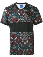Adidas Originals - Floral Print V-neck T-shirt - Men - Polyester - S, Blue, Polyester