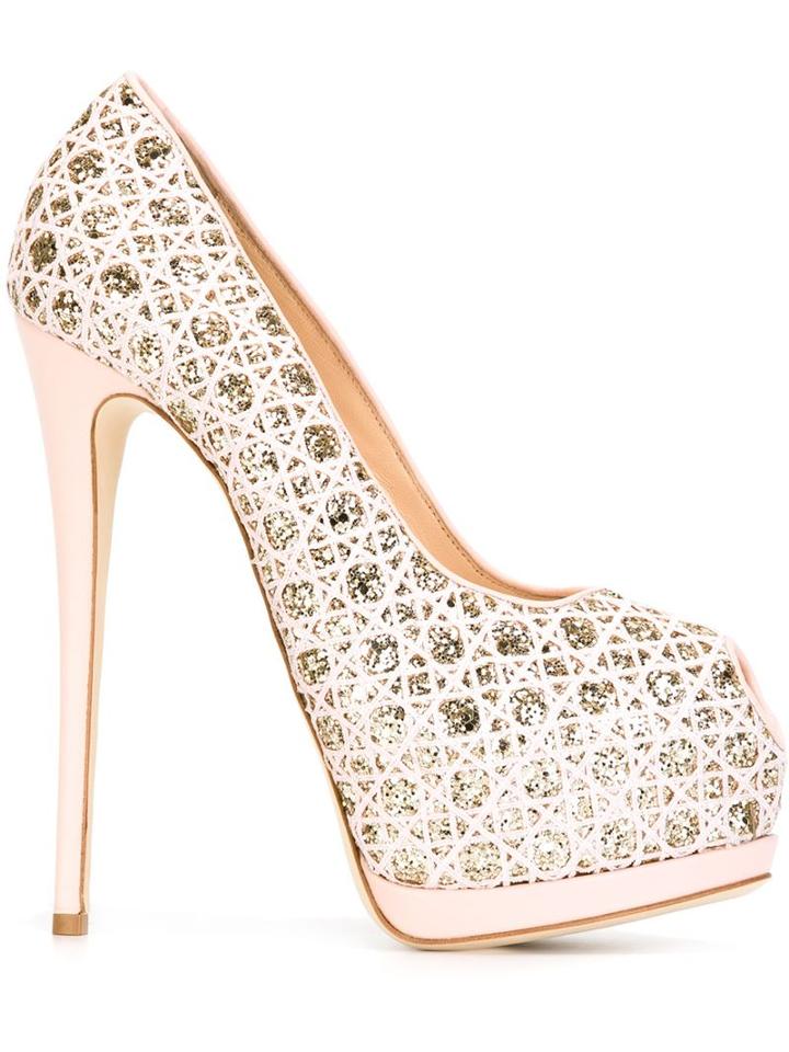 Giuseppe Zanotti Design Sharon Glitter Platform Pumps, Women's, Size: 41, Pink/purple, Calf Leather/leather/pvc