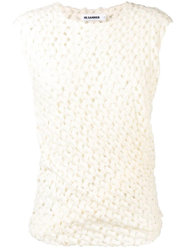 Jil Sander Ruched Crocheted Top - Nude & Neutrals