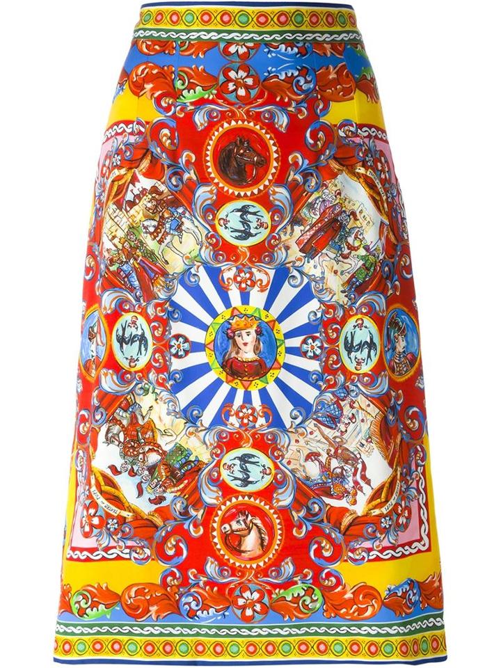 Dolce & Gabbana Carretto Siciliano Print Skirt, Women's, Size: 40, Silk/spandex/elastane