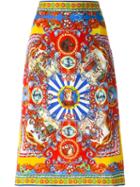 Dolce & Gabbana Carretto Siciliano Print Skirt, Women's, Size: 40, Silk/spandex/elastane