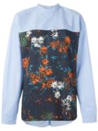 Cédric Charlier Floral Print Panel Shirt, Women's, Size: 46, Blue, Cotton/rayon
