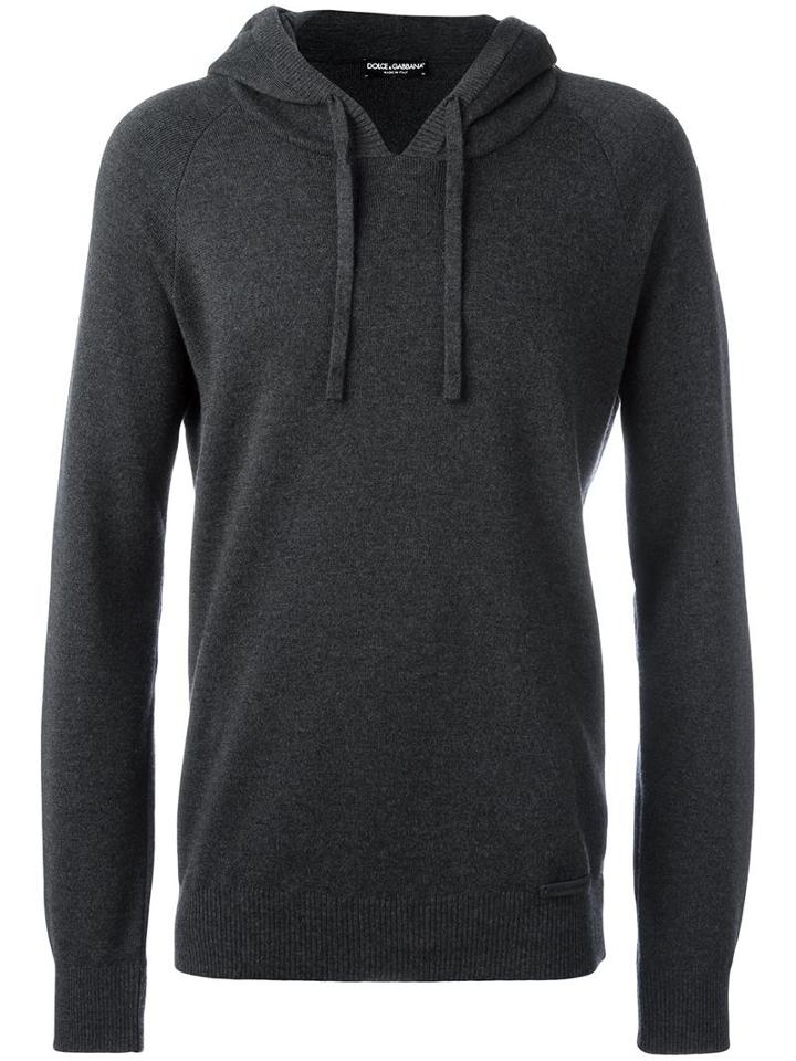 Dolce & Gabbana Knitted Hoodie, Men's, Size: 48, Grey, Virgin Wool