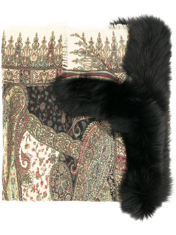 Etro Fox Fur Trim Scarf - Neutrals