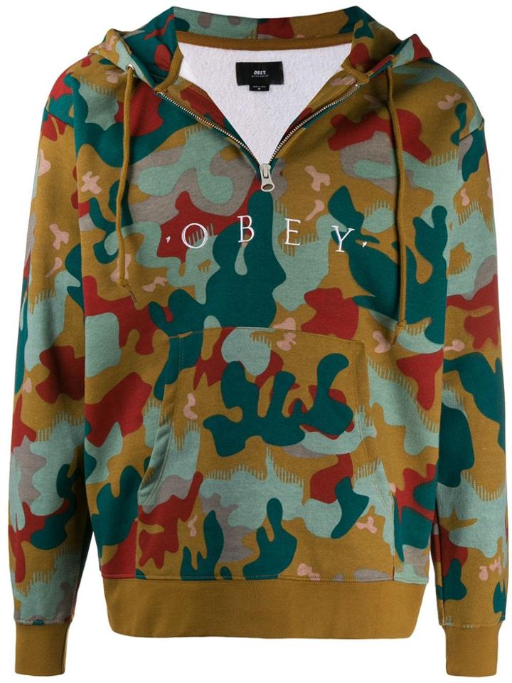 Obey Camouflage Logo Hoodie - Green