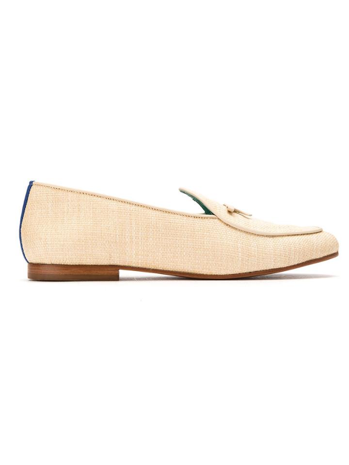 Blue Bird Shoes Leather And Straw Bow Tie Loafers - Nude & Neutrals