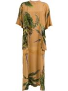 Natasha Zinko Palm Tree Print Silk Dress - Brown