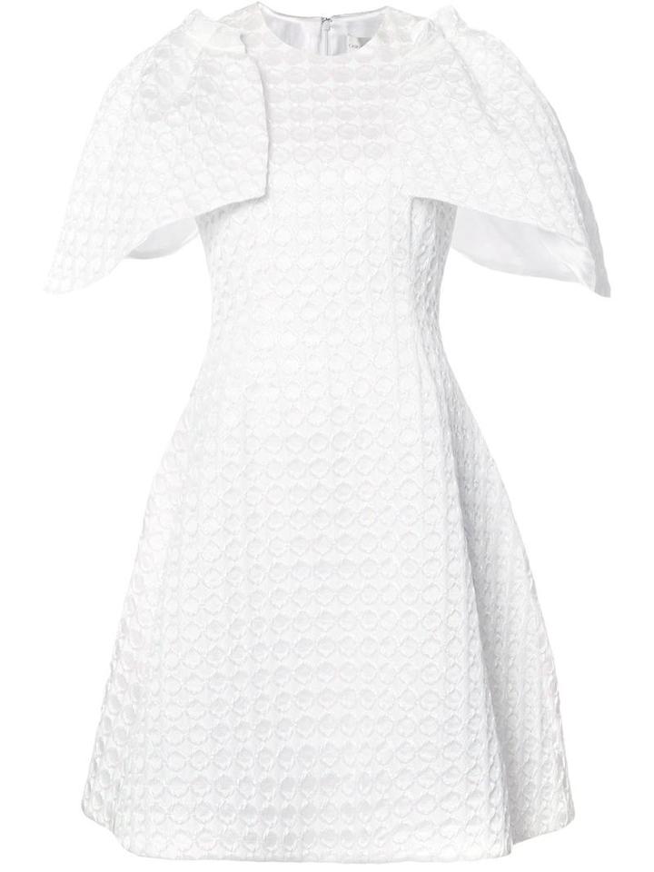 Christian Siriano Ruffled Sleeves Textured Dress, Women's, Size: 10, White, Silk/acetate/polyester/acrylic