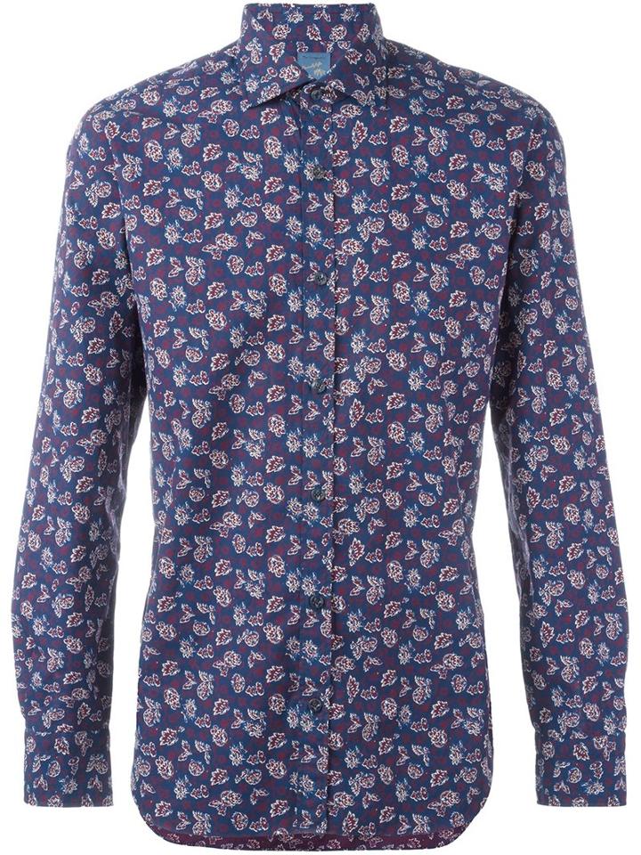 Barba Floral Pattern Shirt, Men's, Size: 41, Blue, Cotton