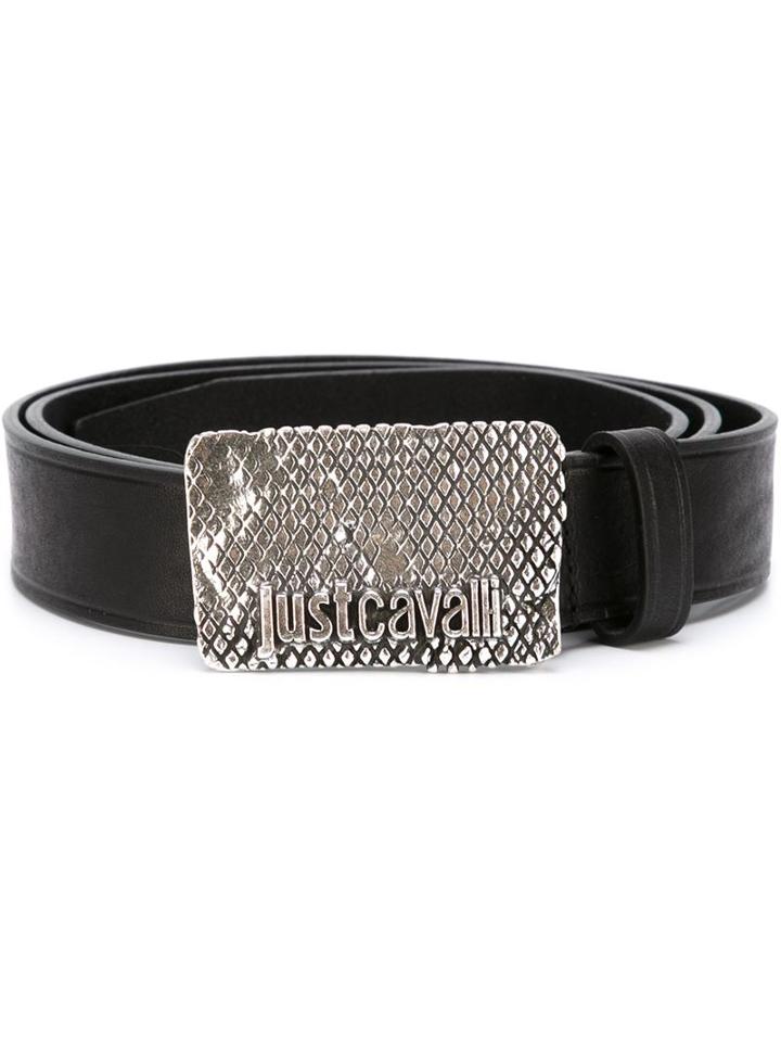 Just Cavalli Logo Plaque Belt, Men's, Size: 90, Black, Brass/leather