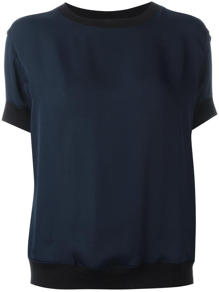 Vince Crew Neck Sheer Blouse, Women's, Size: Large, Blue, Silk/rayon/nylon